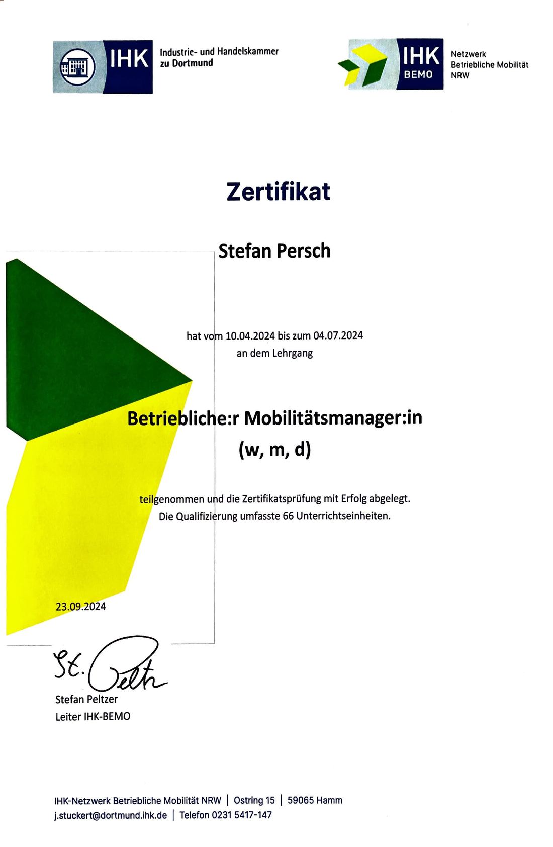 IHK-Zertifikat Betrieblicher Mobilitätsmanager